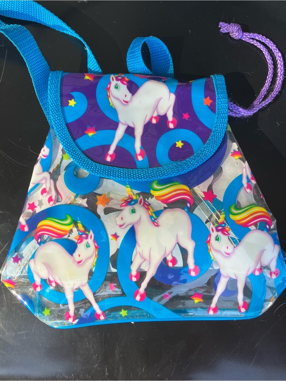 Vintage Lisa Frank Blue Unicorn Mini Bag with Rainbow Accents